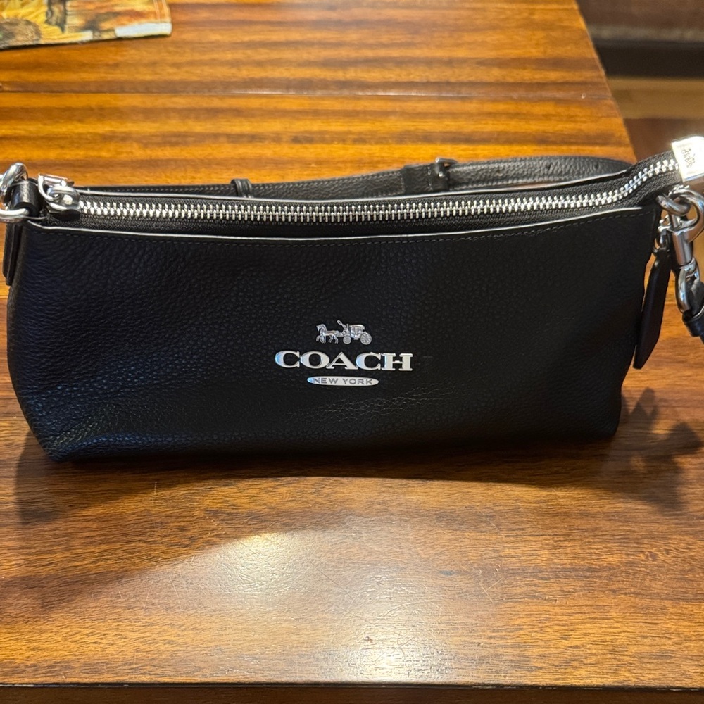 Coach Black Leather Belt Bag with Metallic Hardware